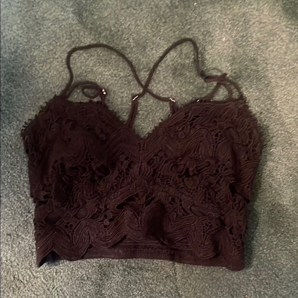 Free People Black Embellished Crop Camisole